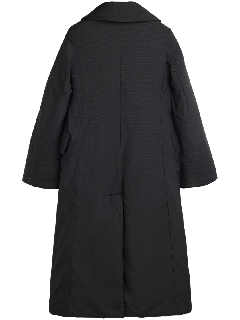Y-3 Mid-Thigh Length Black Coat With High Collar