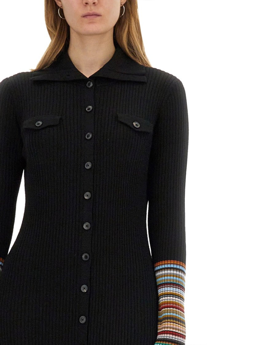 Paul Smith Ribbed Knit Dress With Button-Down Front