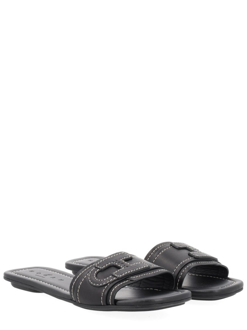 Hogan Neutrals Flat Cut-Out Slide Sandals