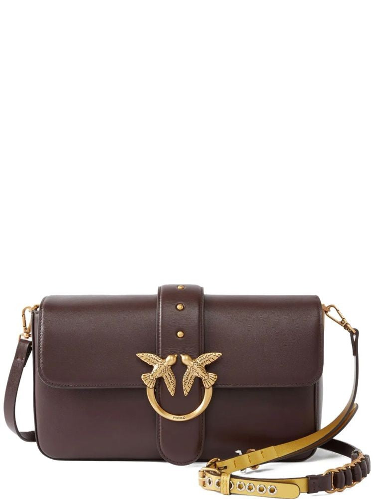 Pinko Rectangular Grey Crossbody Bag With Gold-Tone Bird Buckle