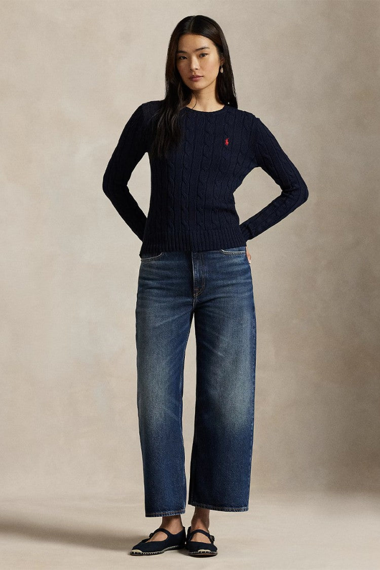 Polo Ralph Lauren Navy Cable-Knit Embroidered Pony Logo Cotton Sweater