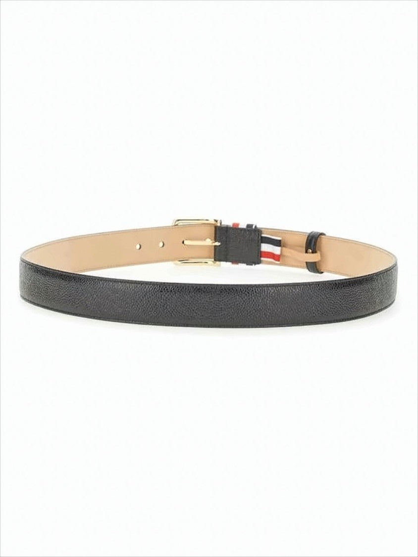 Thom Browne Textured Black Leather Belt With Gold-Tone Buckle