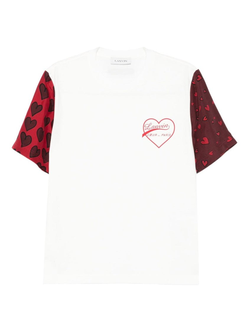 Lanvin White Heart Print Short Sleeve Top