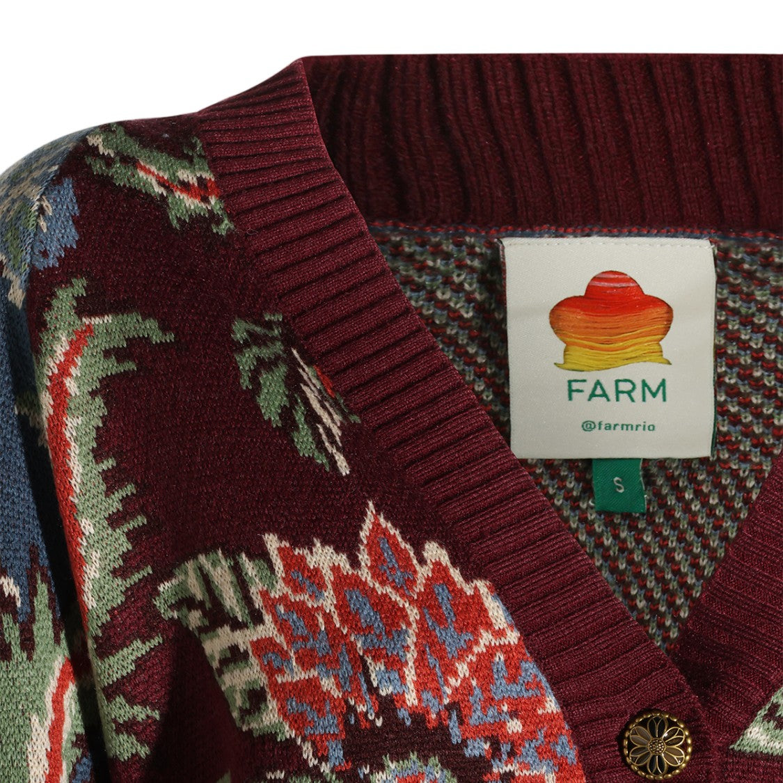 Farm Rio Floral Button-Down Ribbed Cuff Sweater