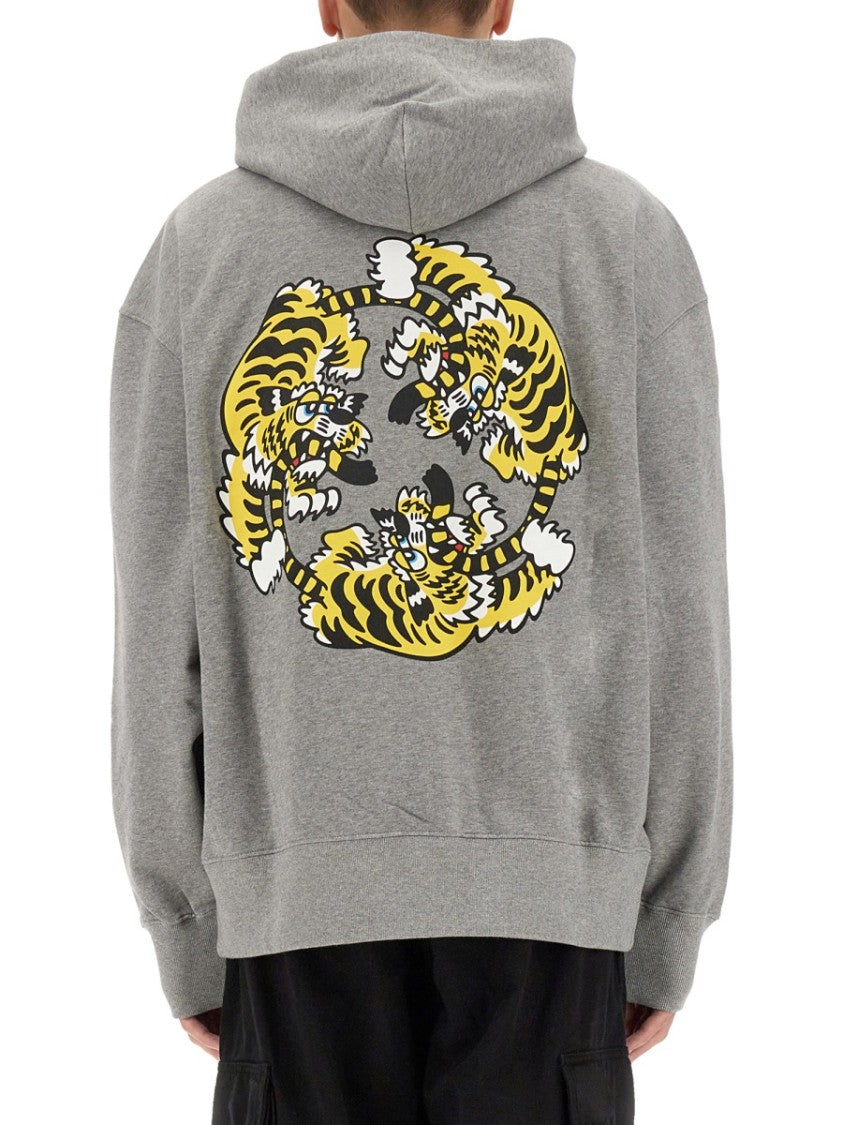 Kenzo Oversized Grey Hoodie With Tiger Graphic