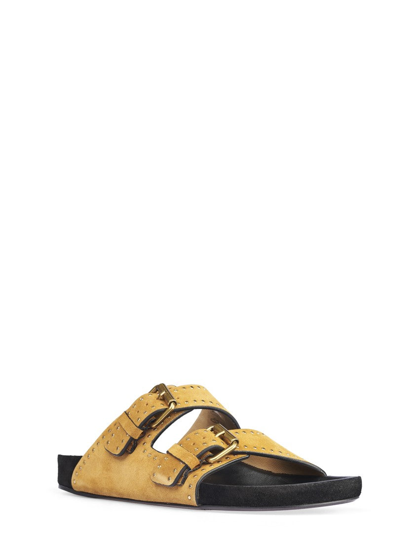 Isabel Marant Tan Suede Sandals With Gold Accents