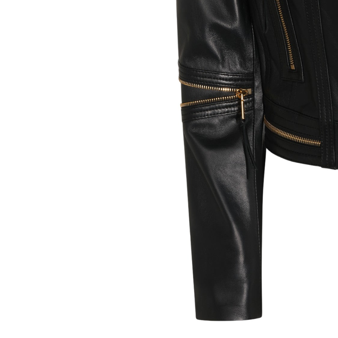 Elisabetta Franchi Fitted Black Leather Jacket With Asymmetrical Zipper