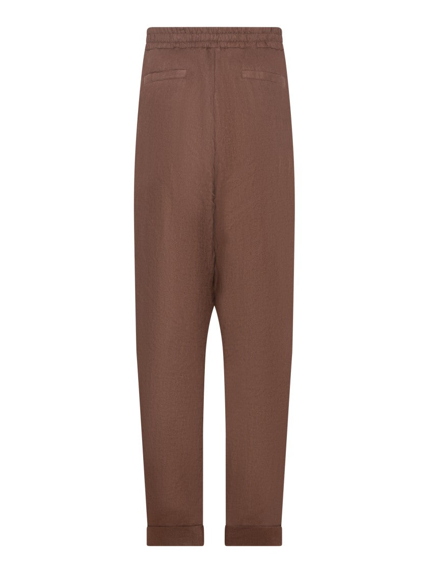 Franzese Collection Tapered Brown Linen Trousers