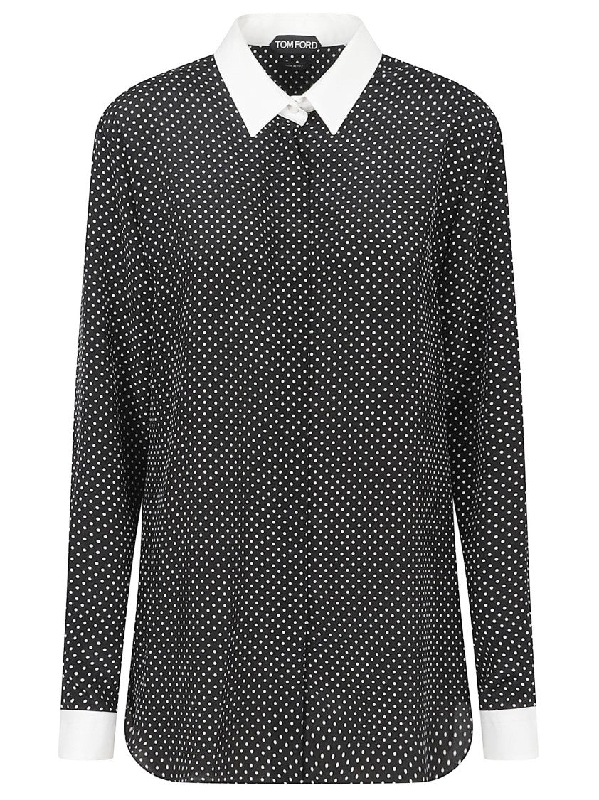 Tom Ford Geometric Silk Shirt With Contrasting Collar And Cuffs