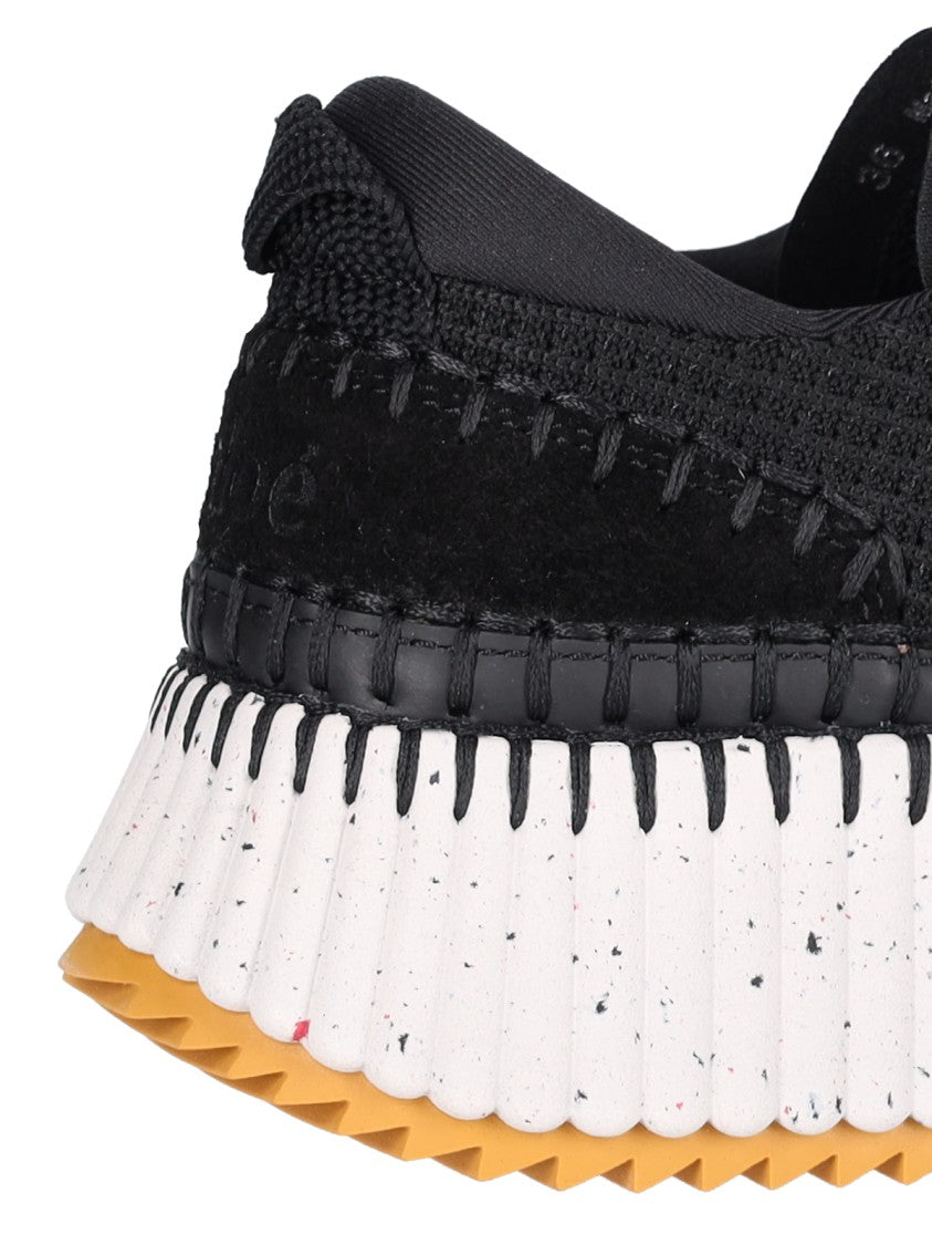 Chloé Hand-Stitched Recycled Knit Sneakers With Suede Accents