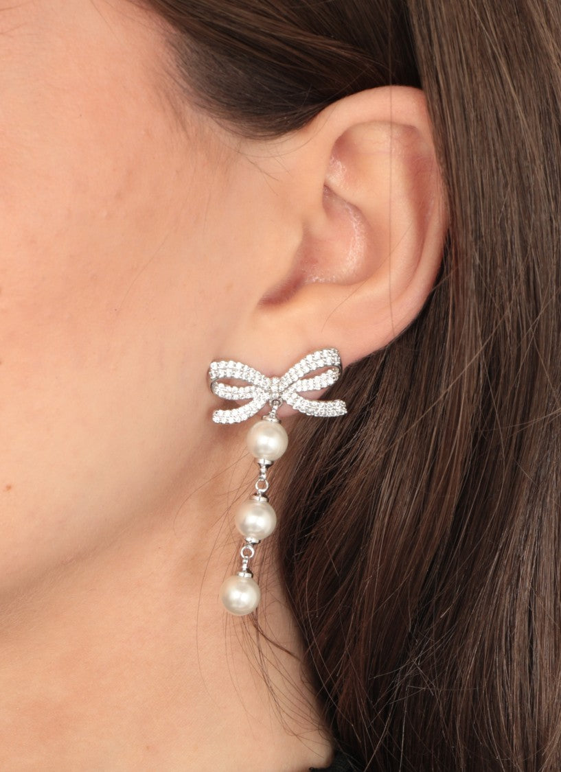 Self-Portrait Bow Tiered Pearl Earrings