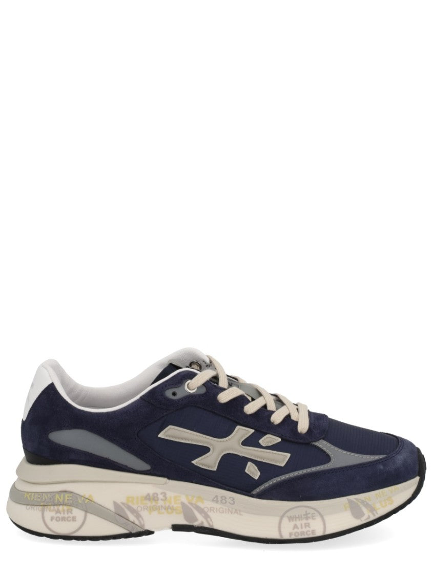 Premiata Navy Blue Sneakers With Suede And Mesh Design