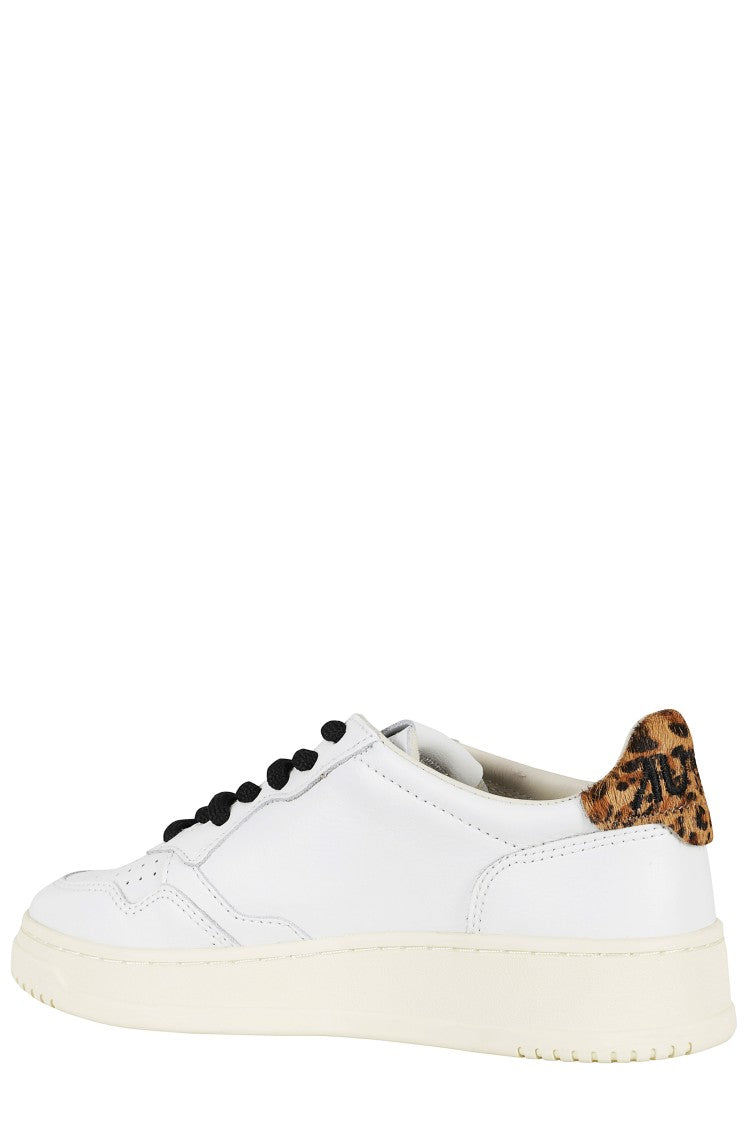 Autry White Medalist Low Leopard Heel Side-Logo Leather Sneakers