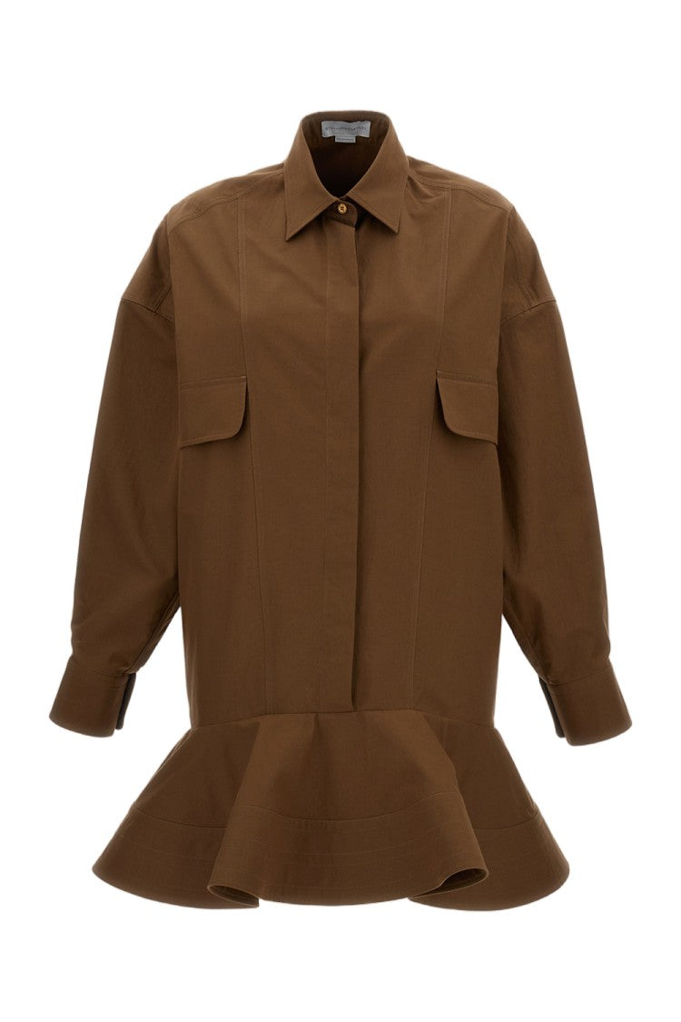 Stella Mccartney Structured Washed Cotton Peplum Shirt Dress