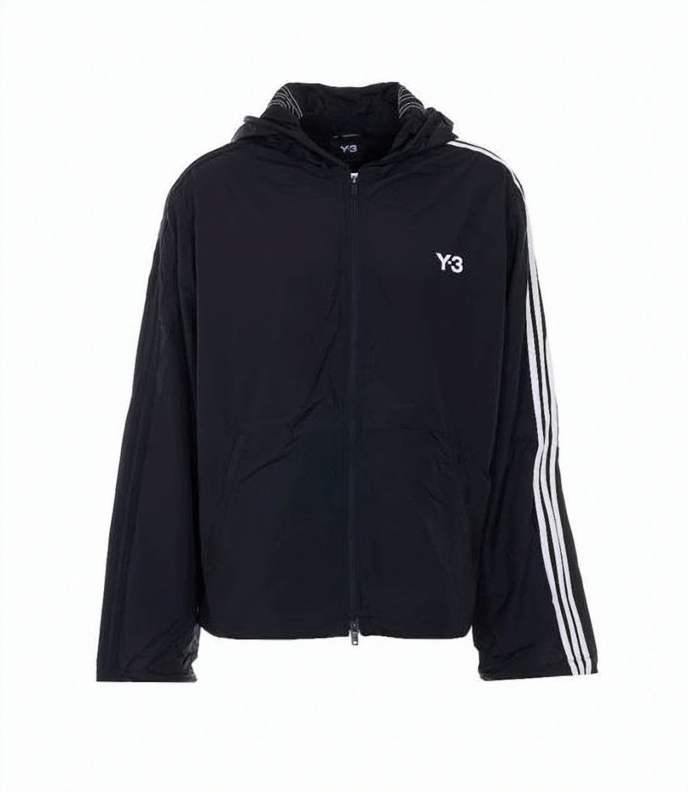 Y-3 Black Jacket With Hood And Signature Stripes
