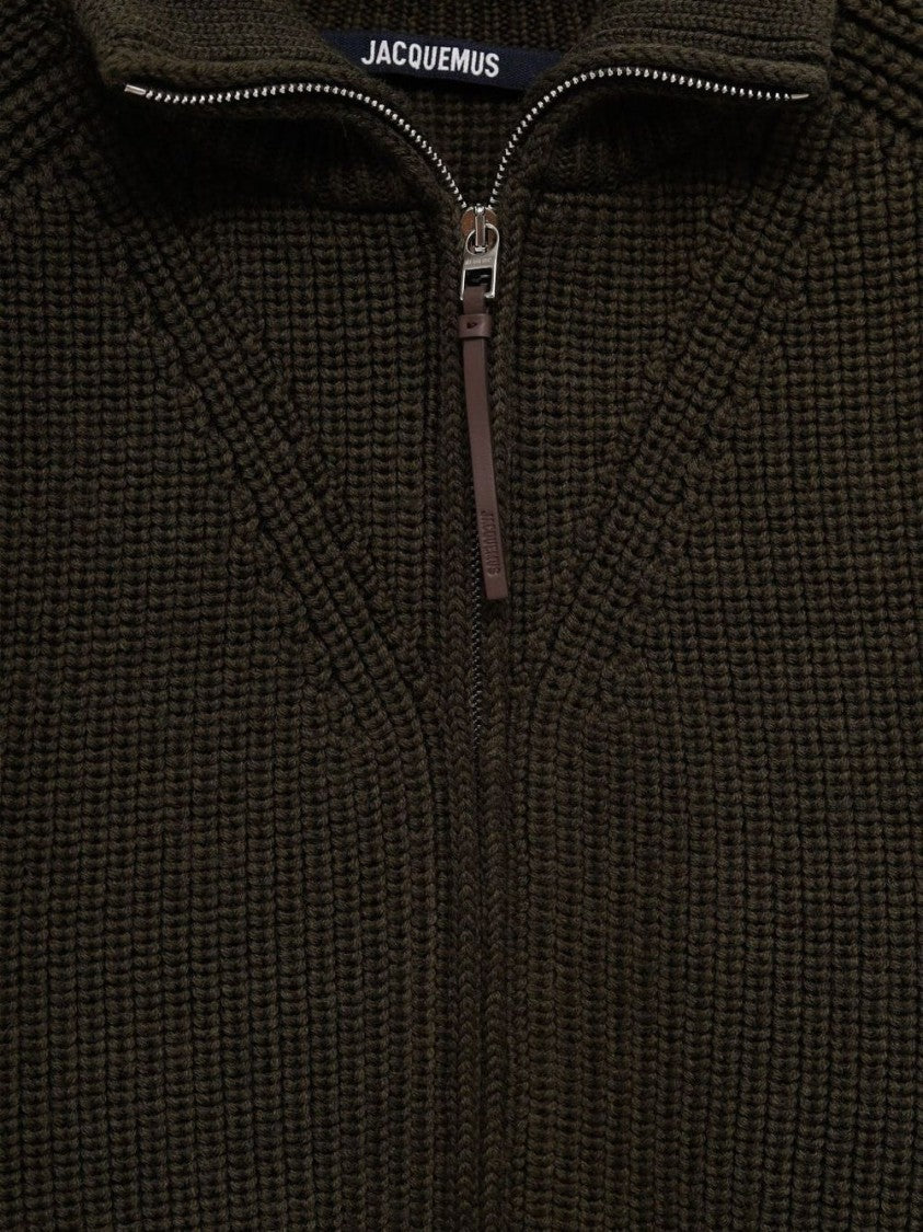 Jacquemus Zippered Green Merino Wool Sweater