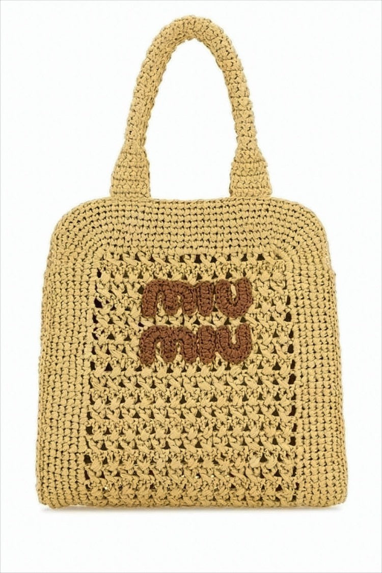 Miu Miu Natural Straw-Like Woven Tote Bag