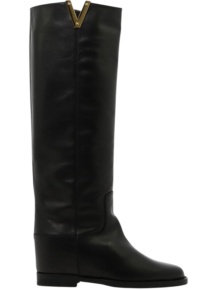 Via Roma 15 Black Gold-Tone Logo Plaque Saint Barth Boots