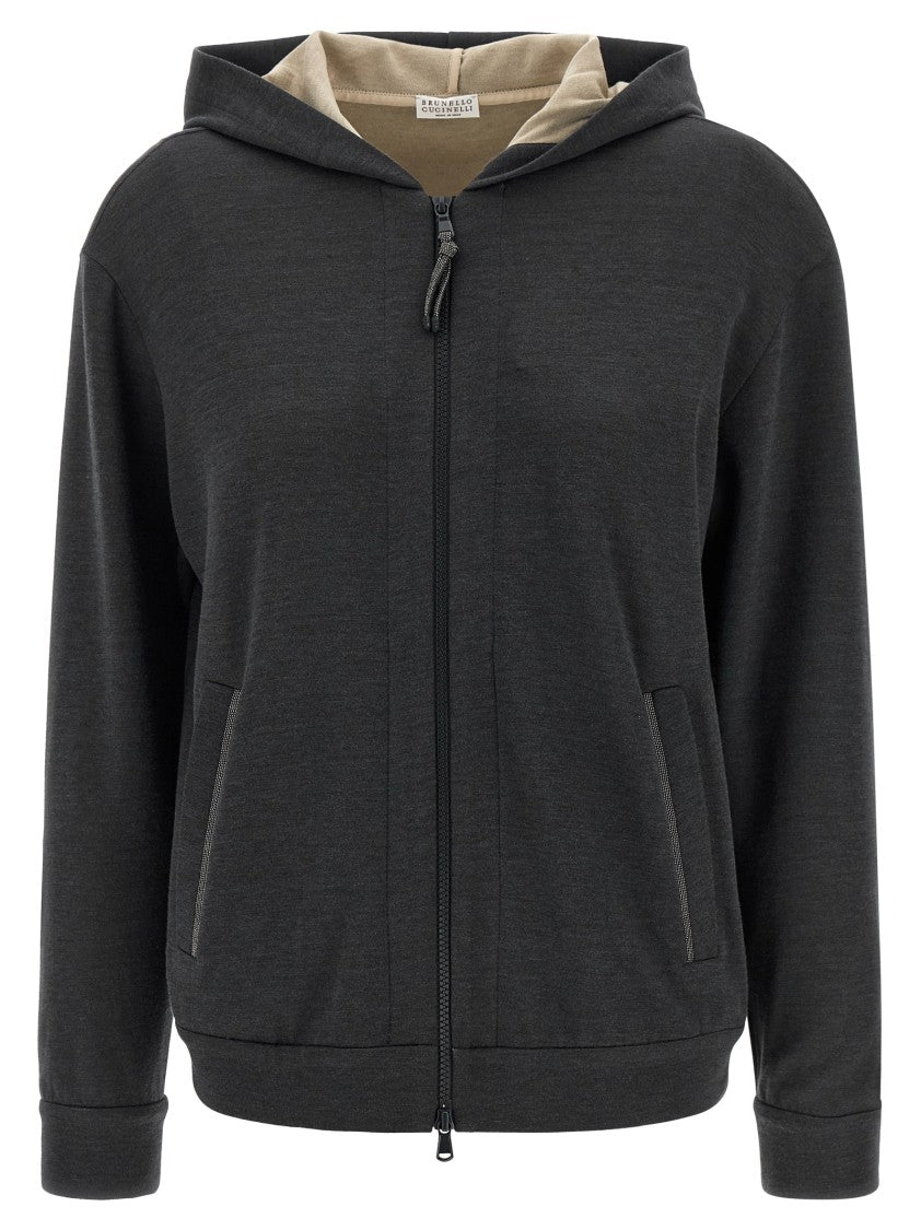 Brunello Cucinelli Cotton-Silk Mélange Hoodie With Monile Embroidered Pockets