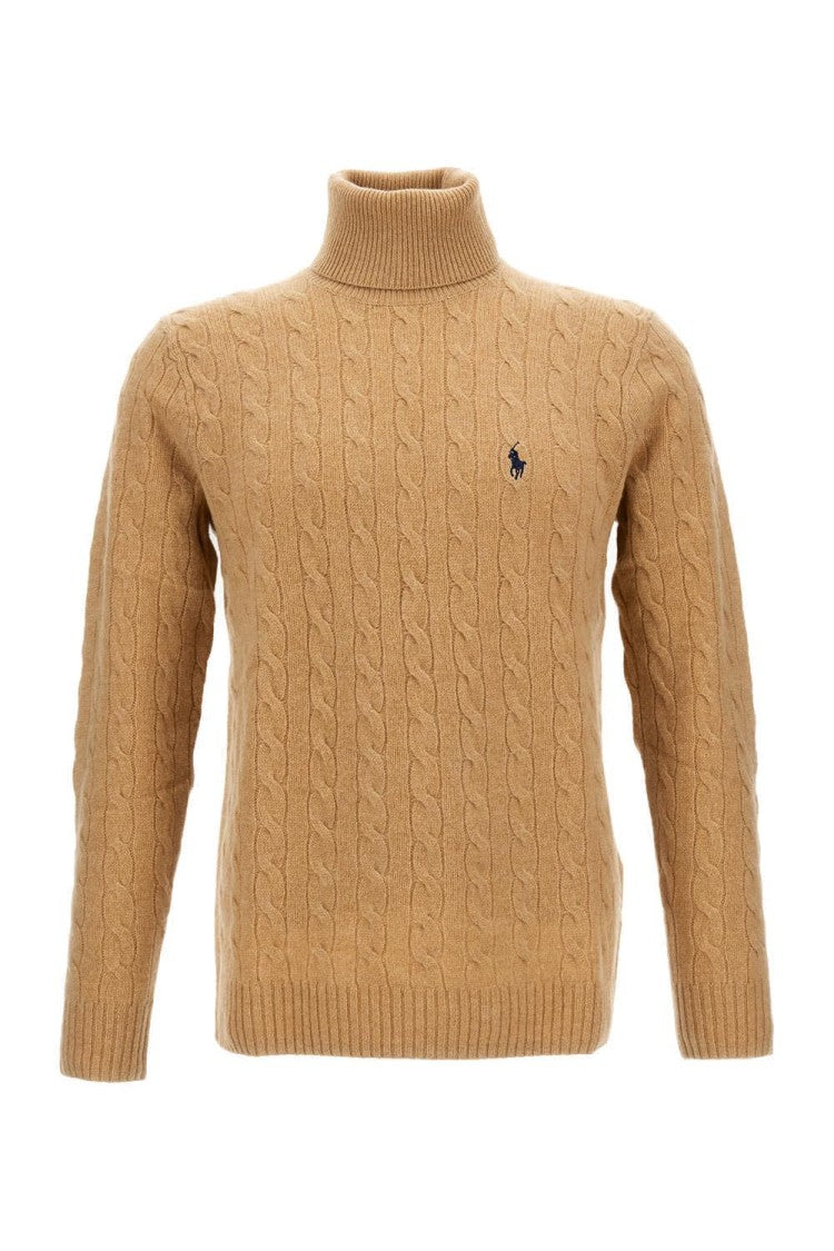 Polo Ralph Lauren Cable Knit Turtleneck Sweater With Embroidered Logo