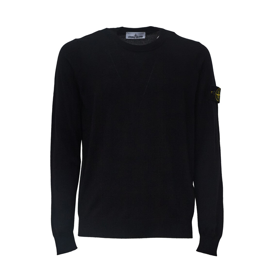 Stone Island Ribbed Neckline Black Pure Rws Wool Sweater