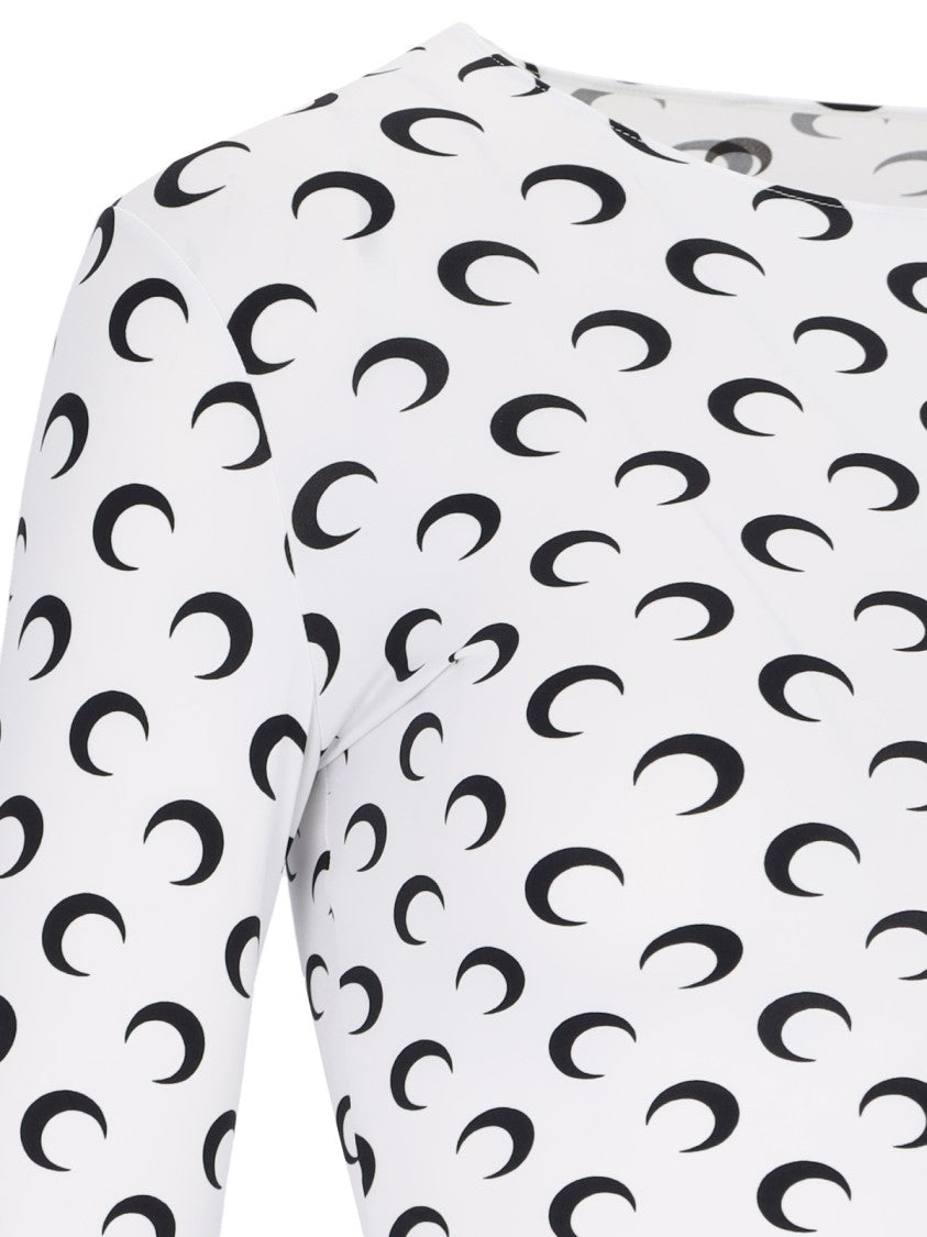 Marine Serre White Moon Logo Fitted Long-Sleeve Top
