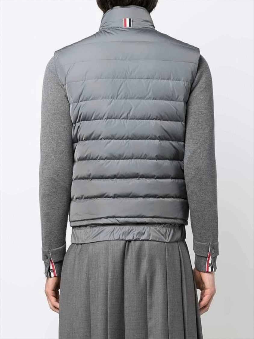 Thom Browne Padded Grey Vest With High Collar And Signature Stripes