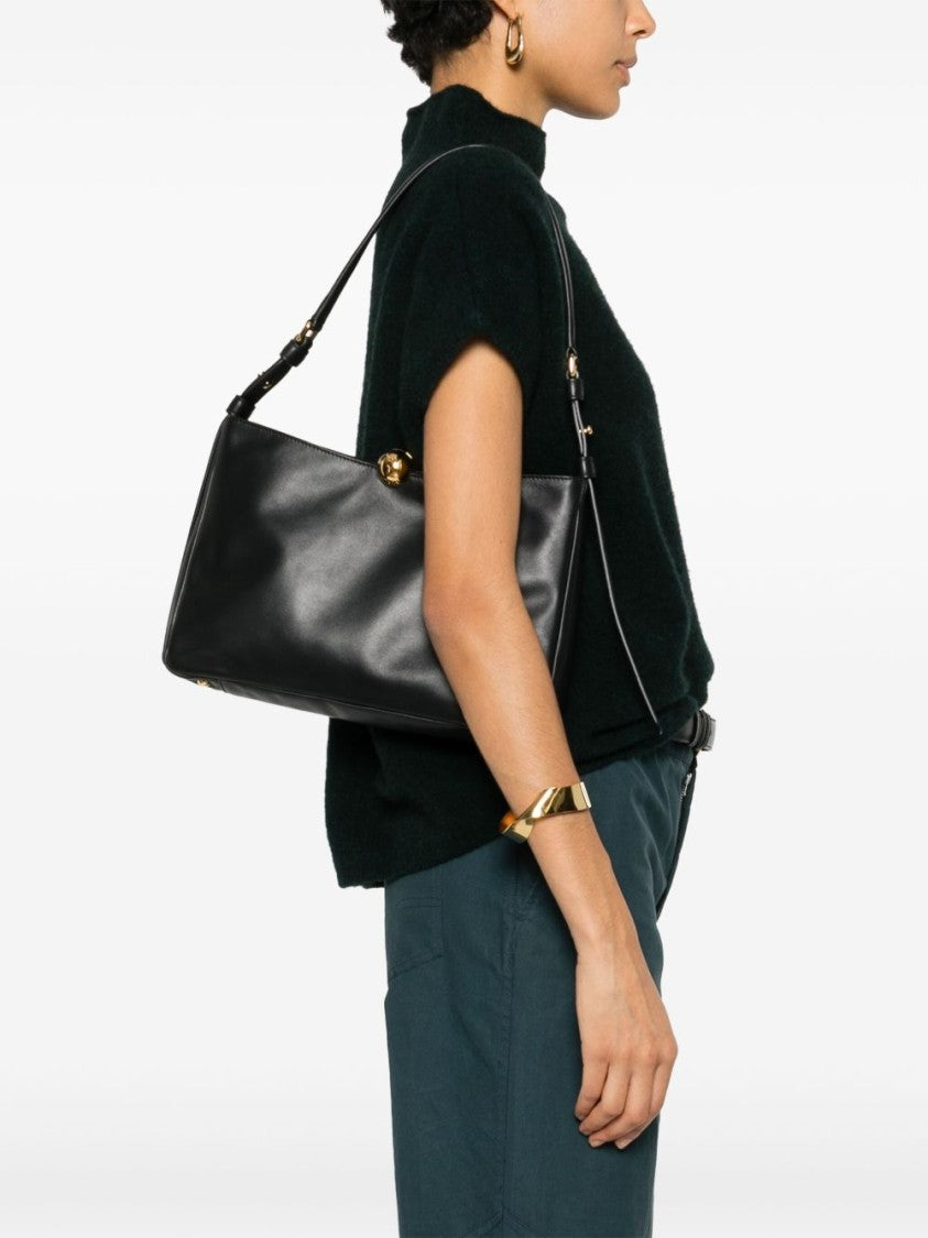 Furla Minimalist Black Handbag With Gold-Tone Clasp