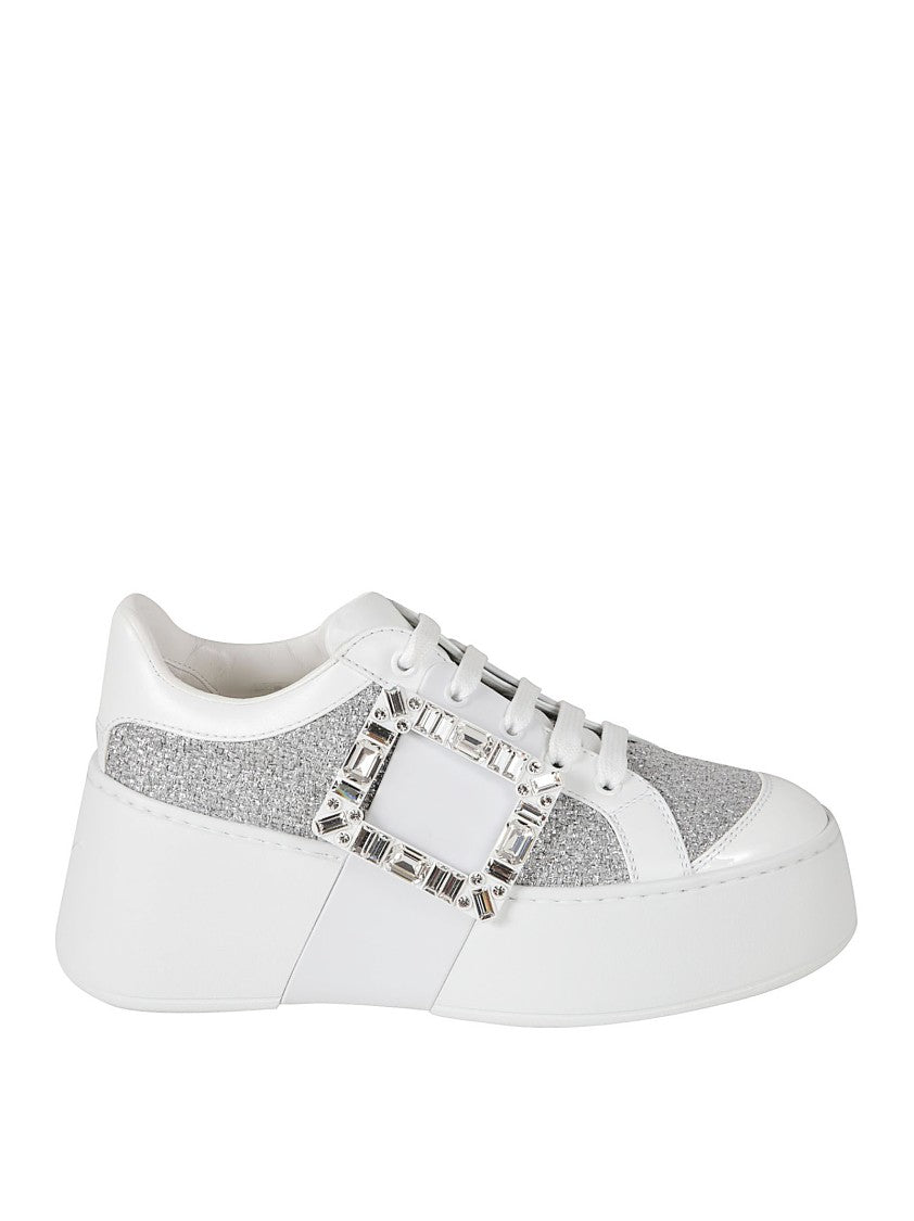 Roger Vivier White Sneakers With Crystal-Embellished Buckle