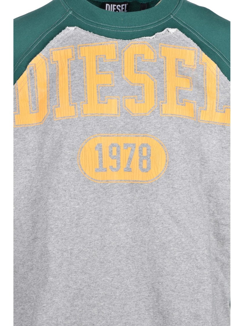 Diesel Color Block Crewneck Sweatshirt With Bold Graphic Detail