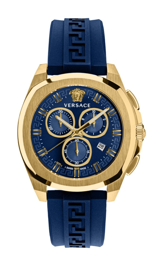 Versace Bold Gold-Tone Oval Case Chronograph Watch With Greek Key Design