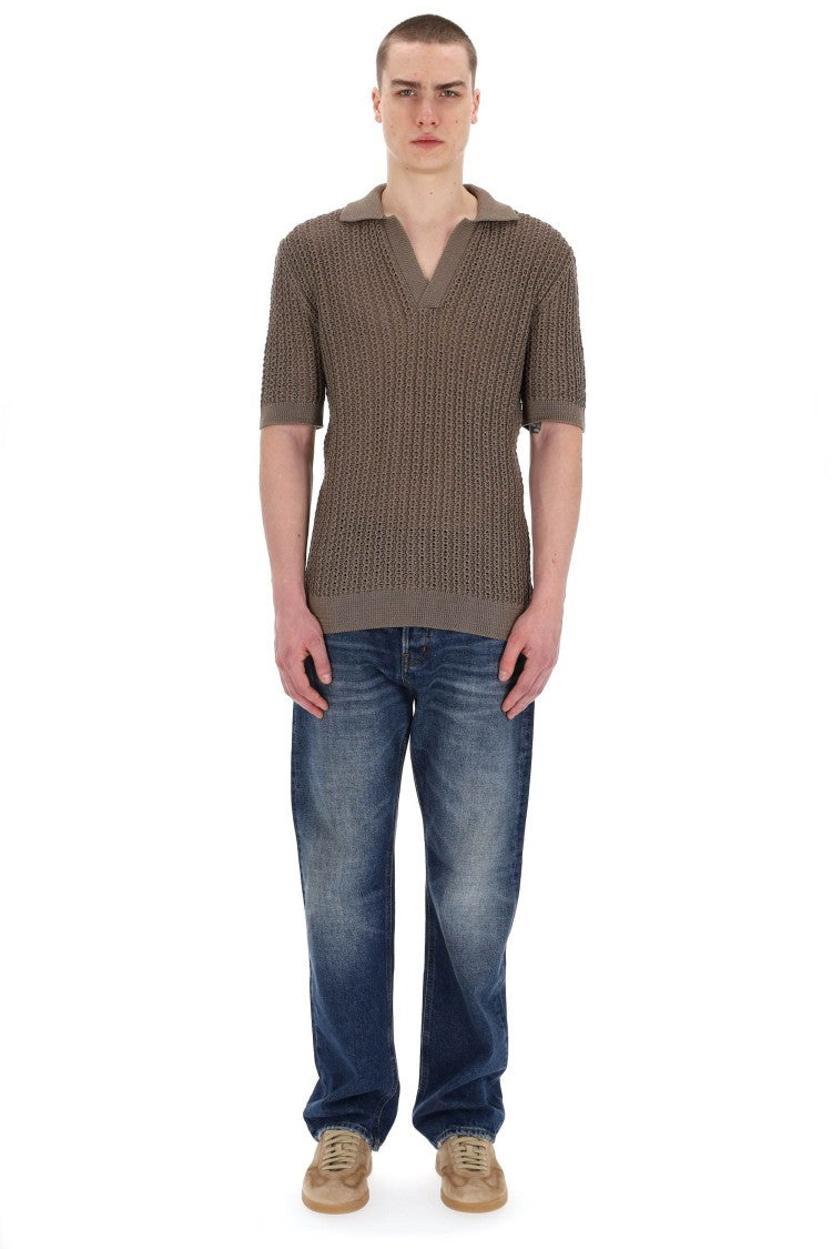 Tagliatore Open Collar Knitted Cotton Polo