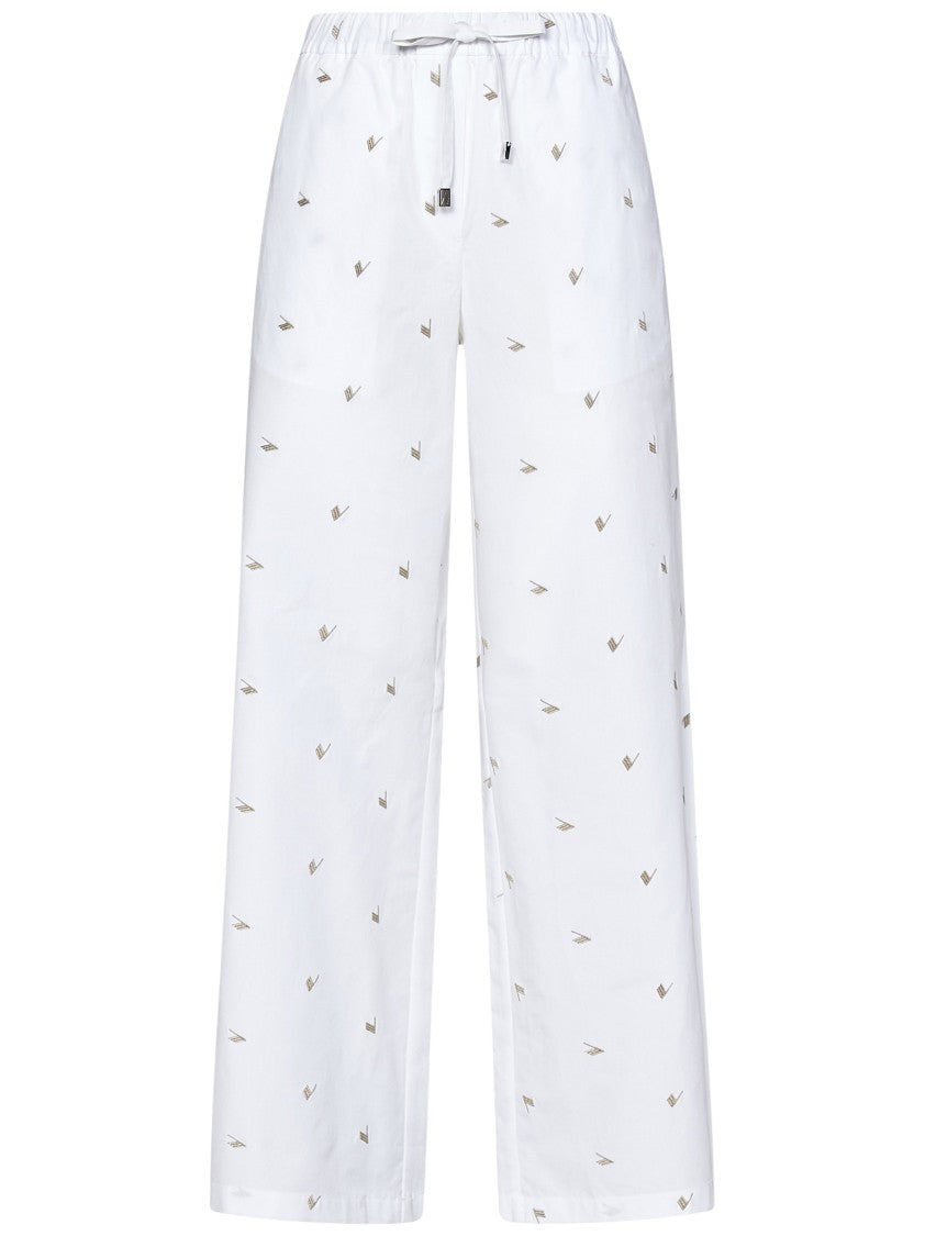 The Attico Wide-Leg Cotton Muslin Trousers With Embroidered Logo