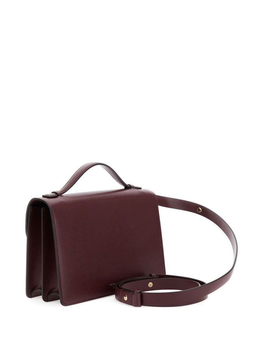 Victoria Beckham Structured Bordeaux Shoulder Bag With Gold-Tone Clasp