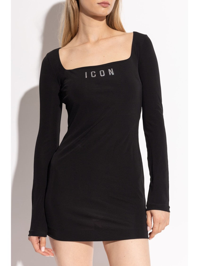 Dsquared2 Fitted Black Viscose Square Neck Dress