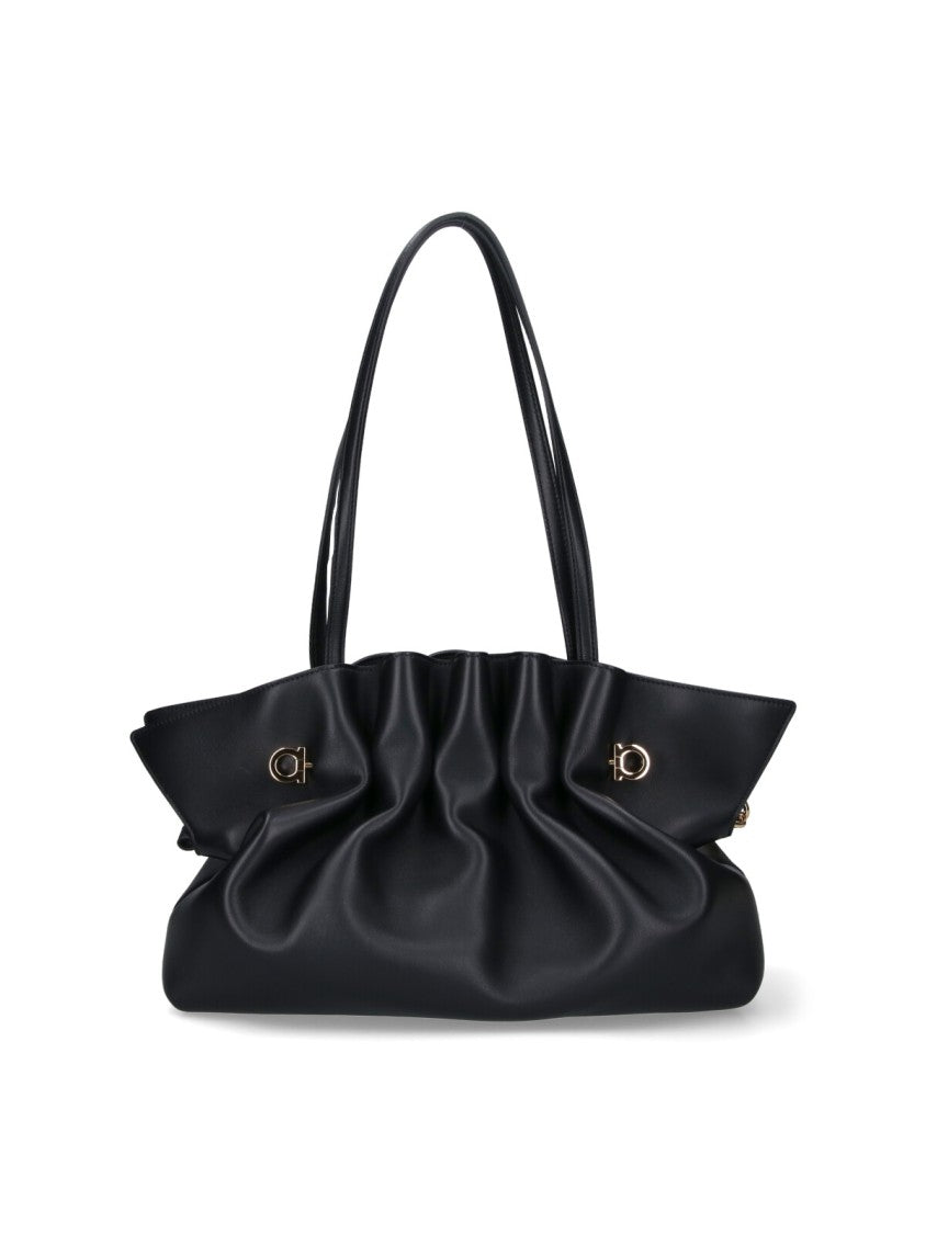 Ferragamo Black Lambskin "Piercing" Medium Shoulder Bag