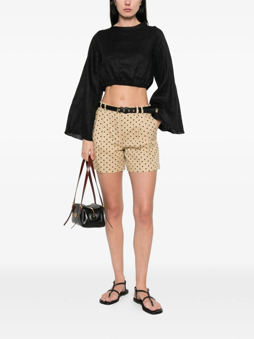 Max Mara Tailored Beige Shorts With Black Polka Dot Design