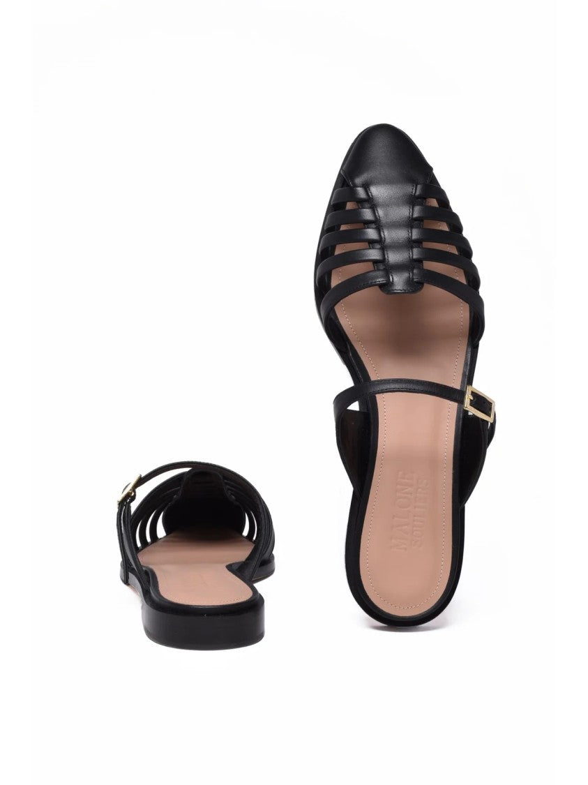 Malone Souliers Black Thin Strap Minimalist Leather Mules