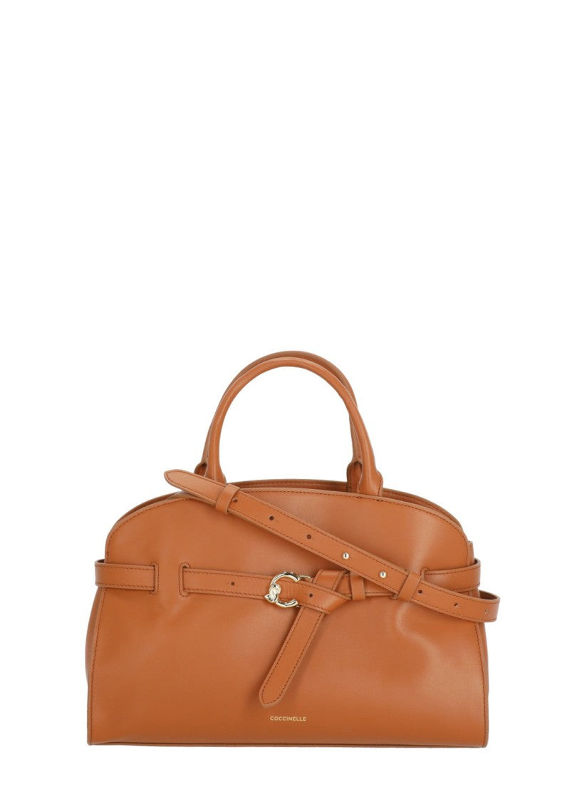 Coccinelle Sleek Leather Shoulder Bag With Golden Logo Accent