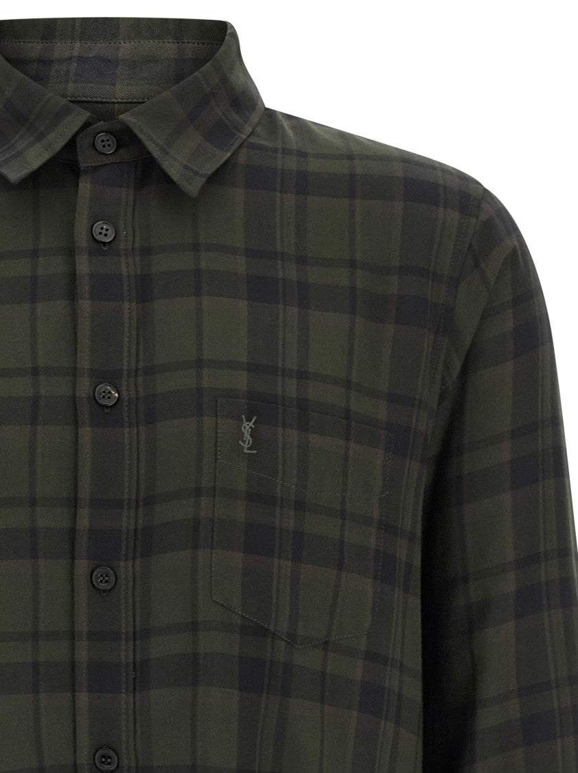 Saint Laurent Checkered Cotton Cassandre Shirt With Tone-On-Tone Embroidery