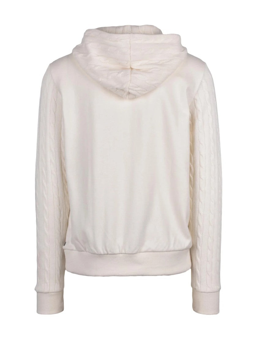 Eleventy White Cable-Knit Sleeves Wool-Cashmere Zip Sweatshirt