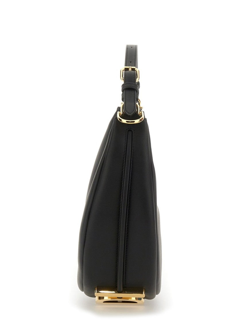 Fendi Crescent-Shaped Leather Shoulder Bag With Zipper Closure And Gold Accents
