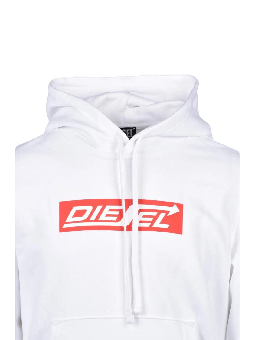 Diesel White Cotton Logo Hoodie