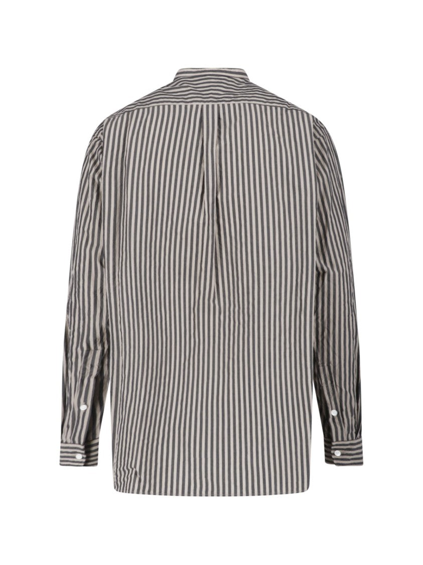 Kaptain Sunshine Brown Striped Cotton Band Collar Shirt