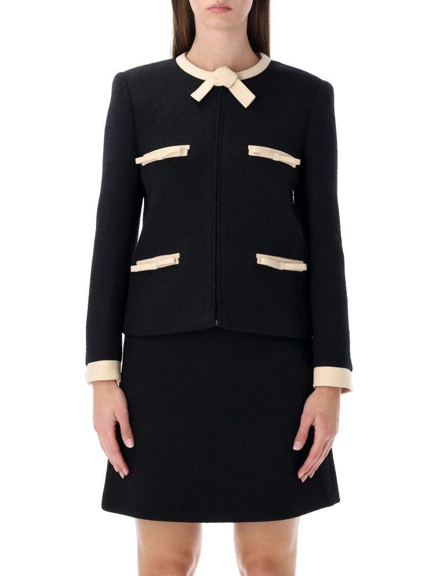 Valentino Garavani Short Wool Tweed Jacket With Bows