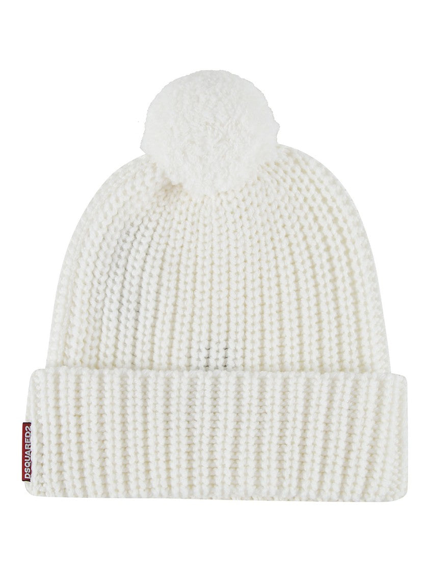 Dsquared2 Textured Ribbed Knitted Beanie With Playful Pom-Pom