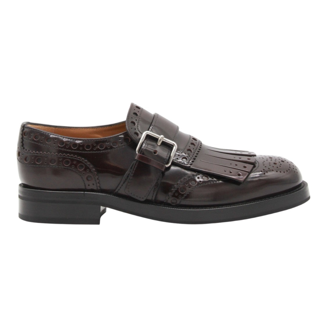 Church's Brown Polished Leather Flats With Brogue Detailing