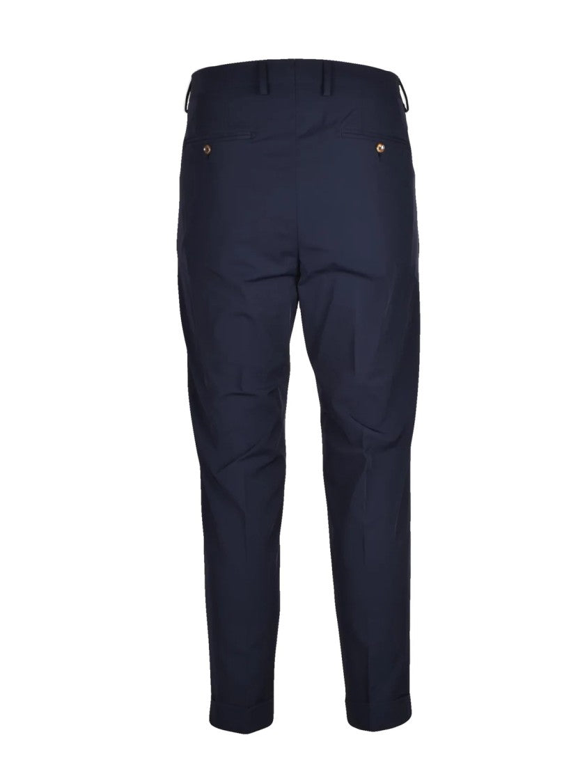 Lab 001 Blue Polyamide Technical Pleated Formal Pants