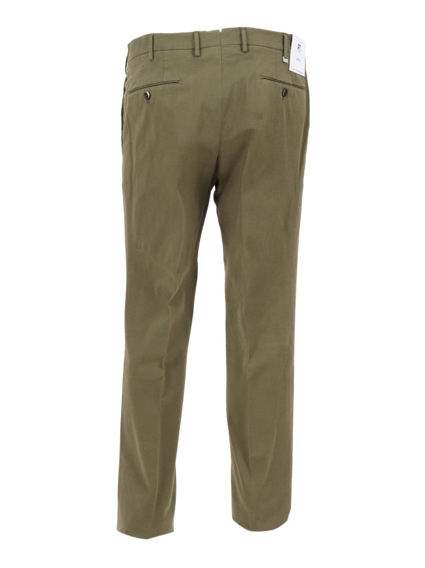 Pt01 Slim Fit Khaki Trousers With Flat Front