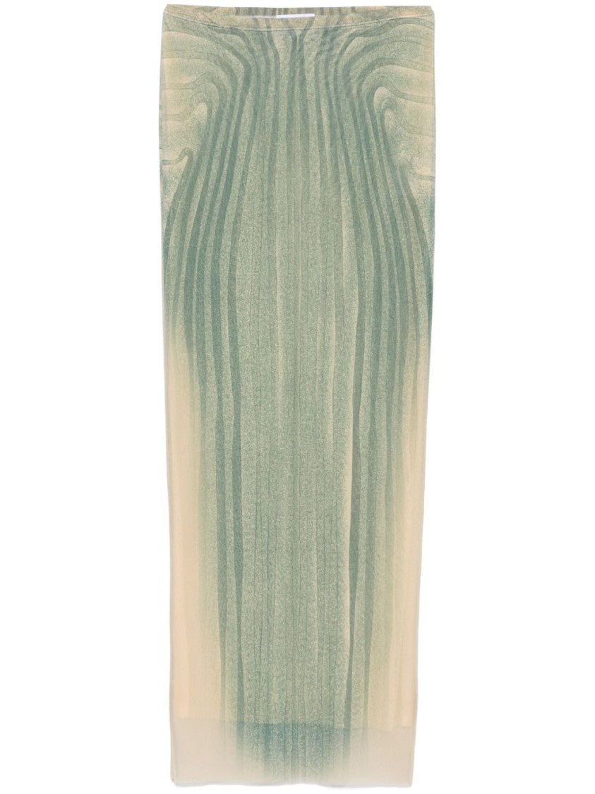 Jean Paul Gaultier Spiral Printed Mesh Long Skirt